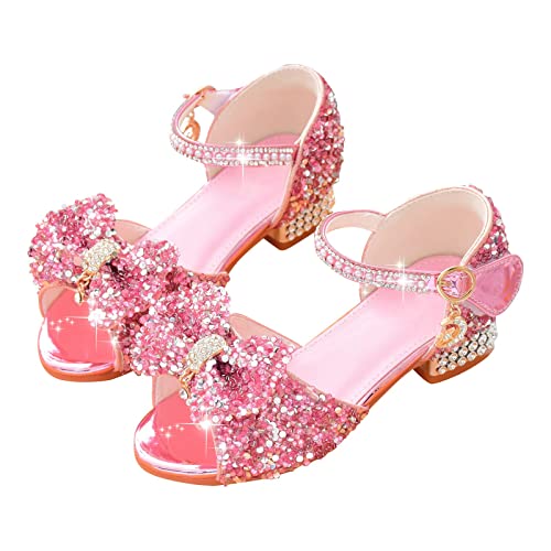 Summer New Soft Bottom Breathable Non Slip High Heel Rhinestone Bow Kids Fashion Princess Sandals Snow Shoes for
