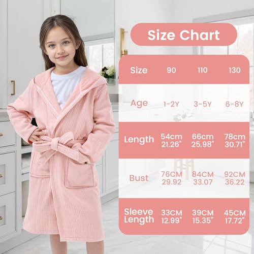 WYTbaby Bademantel Kinder 100% Baumwolle Weich Flauschiges Frottee Kinder Morgenmantel Mit Kapuze für Jungen und Mädchen 6-8 Jahre