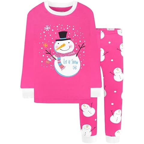 DAUGHTER QUEEN Girls Snowman Pajamas Toddler Kids Christmas Pjs 5T Soft 100% Cotton Pj Children Xmas Sleepwear Jammies Clothes Size 5 Years Small Nightwear Cover