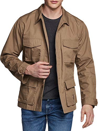 CQR Men's Casual Military Jacket, Water Repellent Field Army Jackets, Outdoor Ripstop Utility Jackets, BDU Jacket Coyote, Medium