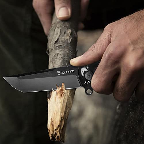 Cool Hand Heavy Duty Edc Folding Knife, Ball Bearing Survival Hunting Knives, 3.6" Tanto Stone Wash Finish D2 Steel Blade, 4.9'' Replaceable 1911 Wood Grip Handle, Liner Lock Mechanism, 1911Fd-Bk #TOP3