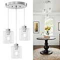 ROCUNSI 3-Light Brushed Nickel Pendant Light Fixture, Anti-Rust Dining Room Hanging Lights, Modern Chandelier Ceiling Lighting for Kitchen Island, E26 Base,Bulbs Not Included
