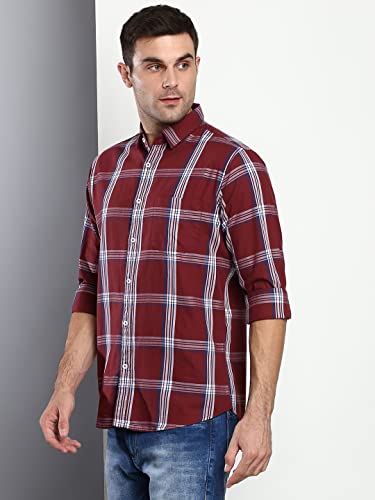 Image of Dennis Lingo Men's Checkered Bottle Slim Fit Cotton Casual Shirt with Spread Collar & Full Sleeves
