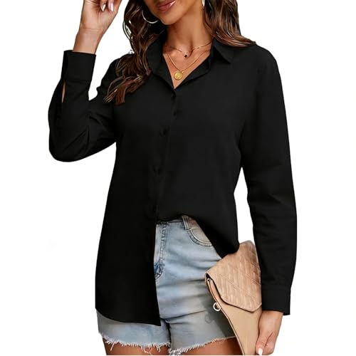 Image of ADUDVLO Women's Long Sleeve Shirts Stretch Formal Button Down Blouses T-Shirts Executive Business Casual Work Office Ladies Shirts (UK, Alpha, S, Regular, Regular, Black)