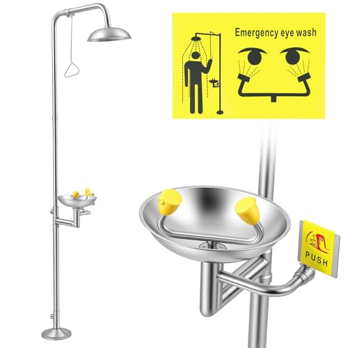Tainless Steel Combination Emergency Eye Wash Shower Station 304 Stainless Steel Emergency and Eye Wash Station Washing Unit for Industrial & Commercial & Lab Use, Stainless, Npt Threads Lab Use