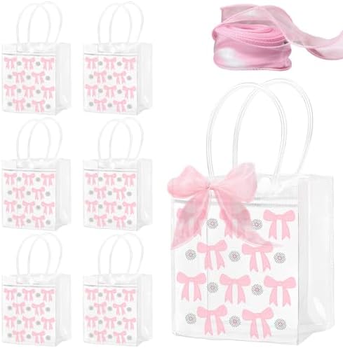 Amazon.com: LIUBUJINGYING 24 Pcs Pink Bow Clear PVC Gift Bag with ...