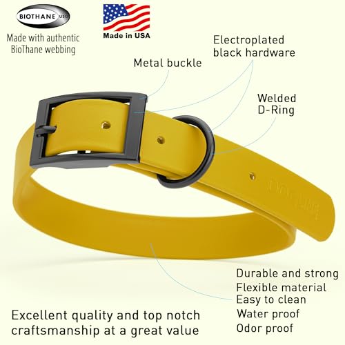 Image of Dogline Biothane Waterproof Dog Collar Strong Coated Nylon Webbing with Black Hardware Odor- Proof for Easy Care Easy to Clean High Performance Fits Small Medium or Large Dogs, Treasure Gold
