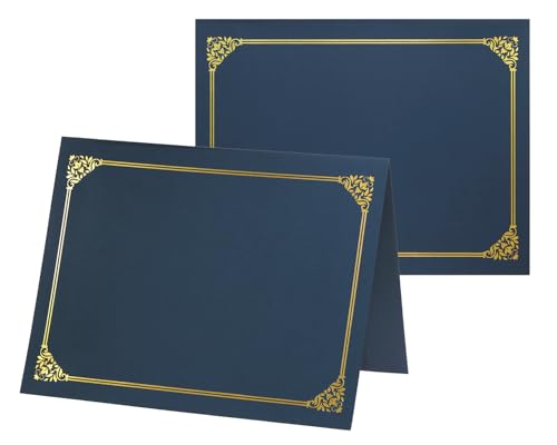 PPhtony Certificate Holders 2Pcs Diploma Covers with Gold Foil Border for Letter Size 8.5 x 11 Inch Certificate Paper Graduation Award Documents (Dark Blue)