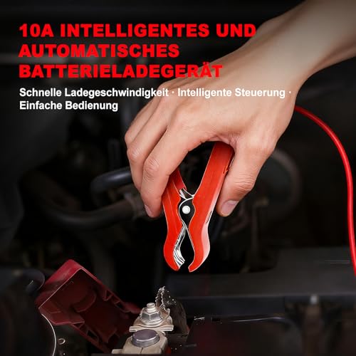 YDBAO Autobatterie Ladegerät 10A 12V Smart Vollautomatische KFZ Batterieladegerät Mit LCD Bildschirm Temperaturkompensation Reparaturmodus Ladegerät für Auto Motorrad Kleintransporter Boot