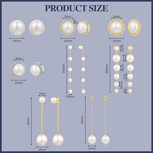 8 Pairs Pearl Earrings For Women White Pearl Drop Earrings For Girls Long Tassel Pearl Earrings Dainty Pearl Studs Set Bridal Wedding Pearl Jewelry Gifts #TOP3