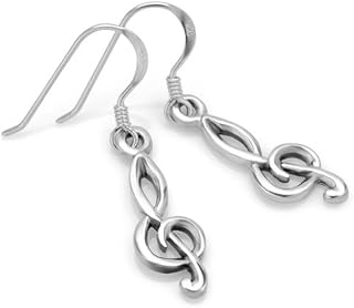 925 Sterling Silver Treble G Clef Musician Dangle Hook Earrings for Women, Metal, No Gemstone