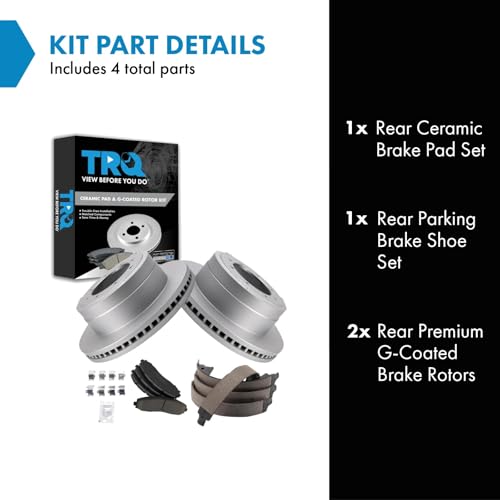 Image of TRQ Rear Brake Pad & Rotor Kit Parking Brake Shoe Set Ceramic Premium G-Coated Compatible with 2013-2019 Ford F-350 Super Duty 2013-2014 F-450 Super Duty
