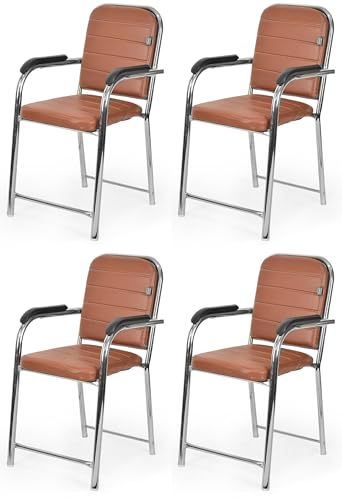 Image of Office Chair Visitor Chair with arm Rest with Steel Frame and Cushioned seat Back, Chair Without Wheels Holds up to 140 kg Heavy Design (4, Tan, Heavy)
