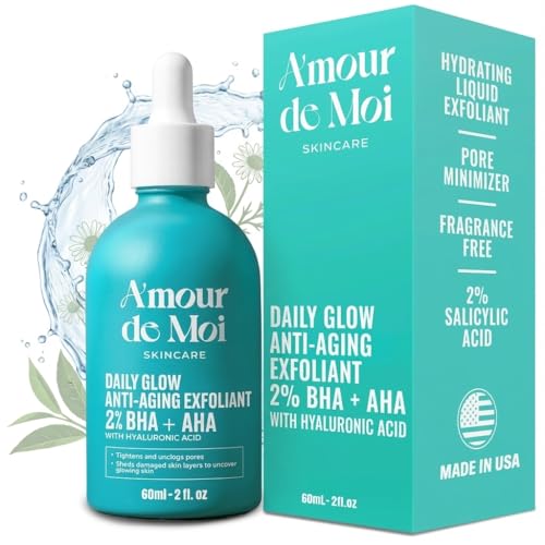 2% BHA AHA Liquid Salicylic Acid Exfoliant - Gentle Peel, Pore Minimizer, Face Exfoliator for blackheads, wrinkles with Hyaluronic acid - Fragrance-Free Hydrating for All Skin Types, 2oz