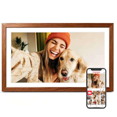 Image of Digital Picture Frame, 15.6 Inch Frameo Digital Frame WiFi Large Display | 1920*1080 IPS FHD Touchscreen, 32GB, Wall-Mountable, Share Picture Video, Electronic Photo Frame, Mom Gifts, Teak Woodgrain