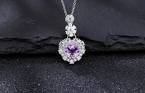Vivian & Tommy Heart Amethyst Birthstone 925 Sterling Silver Pendant Necklace For Women Girls Jewelry Gift On Birthday Christmas Valentine's Day Engagement Wedding #TOP4