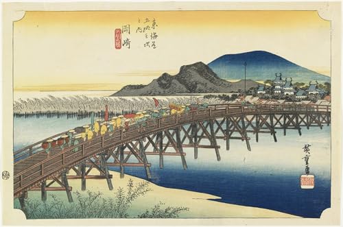 Impresiones de lienzo de Okazaki-Yahagi Bridge Utagawa Hiroshige poster artístico 60x90