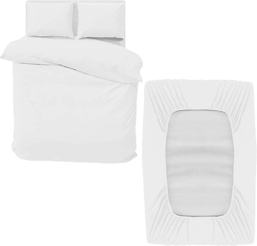 DTEX HOMES 4 Piece Microfiber Duvet Cover Sets - Double Duvet Set Includes 1 Duvet Cover, 1 Fitted Sheet and 2 Pillowcases, Ideal Bed Sets for a Cozy and Comfortable Sleep (White-Double)