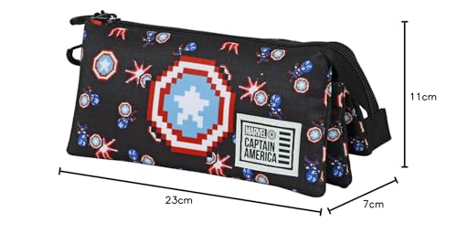 Marvel Captain America Captain Pixel-ECO Triple Pencil Case, Black, 23 x 11 cm - Image 4