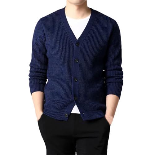 Men's Cardigan Sweater Long Sleeve V-Neck Slim Fit Solid Color Buttons Knitwear Cardigan