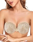 Autbre Women's Push up Backless Strapless Bra Adhesive Plunge Invisible Reusable Padded Sticky Bra(L