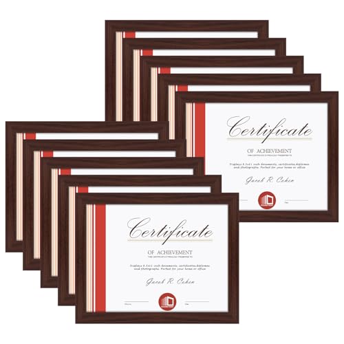 Frametory 8.5x11 Diploma Frame with Glass, Brown, 10 Pack