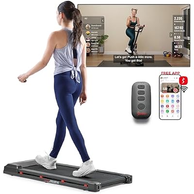 Sunny Health & Fitness Wi-Fi Smart Treadmill Walking Pad with Shock Absorption Cushioning, Home Fitness Cardio Equipment with SunnyFit App Access - Compact Foldable, Auto Incline, Under Desk Optional