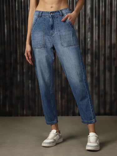 Image of High Star Women Cotton Washed Mom fit High-Rise Jeans