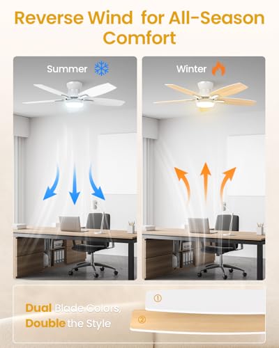 Airwit 106cm Leise Deckenventilator mit Beleuchtung und Fernbedienung, Doppelseitige Flügeln Deckenventilator mit Licht, Dimmbar LED Lampe mit Ventilator für Schlafzimmer, Wohnzimmer, DC Motor