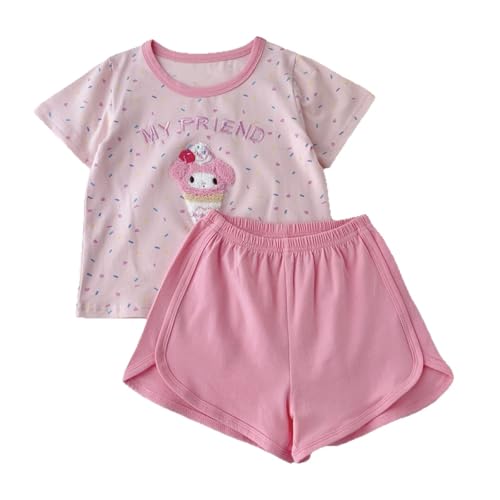 [WIEWILY] パジャマ上下セット 子供 男女兼用 半袖Tシャツ+半パン 綿 刺繍 キッズルームウェア 子供服 ティシャツ パンツ 2点セット 夏 部屋着 可愛い 通気/柔軟/快適/吸汗 選べる4色 100/110/120/130/140の商品画像（Amazon）