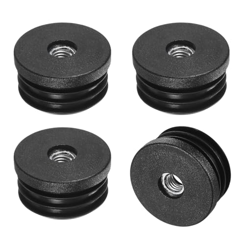 M METERXITY 4-Pack Inserts for Round Tubes with M8 Thread, 1.5" (38mm) OD Plastic Tube Insert for Chair/Table/Caster, Tubing End Cap Floor Protectors Metal Furniture Legs Glide Plug