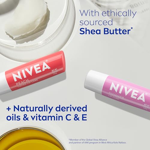 Image of NIVEA Lip Care, Peach and Shimmer Lip Care Variety Set, 8 Lip Balms Total