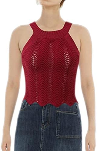 JHMKNIT Womens Tank Top Sleeveless Knit Crop Top Asymmetrical Hems Tank Vest Ribbed Knit Sweater Tee Shirts Going Out Tops Red