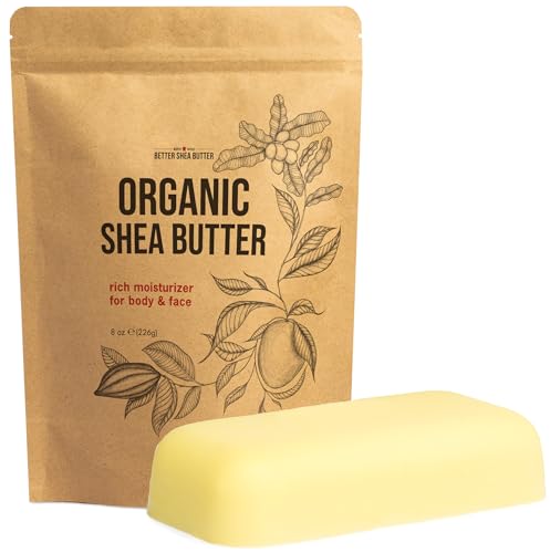 Organic Shea Butter Raw Unrefined, USDA Certified Organic African Shea Butter for Hair & Dry Skin, Natural Face Moisturizer, Body Butter Base for DIY Lotion, Lip Balm & Soap Making, 8 oz Bar