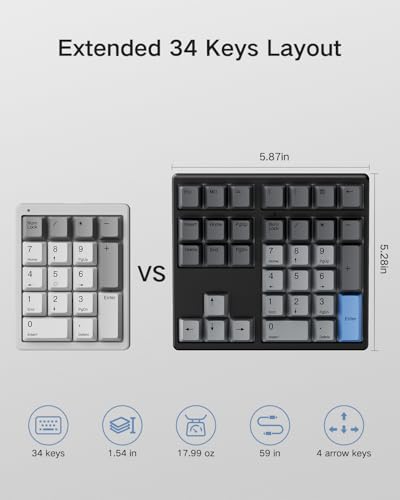 Kisnt Custom Mechanical Number Pad, QMK/VIA Programmable Wired Numpad, 34 Key Hot Swappable USB Numeric Keypad with PBT Keycaps RGB Backlit Number Pad for Laptop, MacBook,PC Desktop - Thumbnail 7