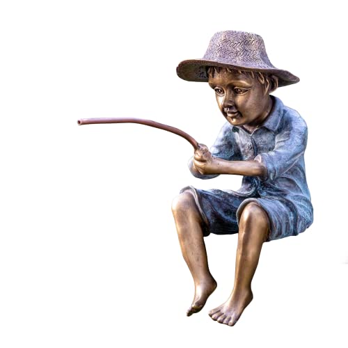 IDYL Bronze-Skulptur Fischer Fontäne | 32x12x27 cm | Fontäne aus Bronze handgefertigt | Gartenskulptur oder Teich-Dekoration | Hochwertiges Kunsthandwerk | Wetterfest