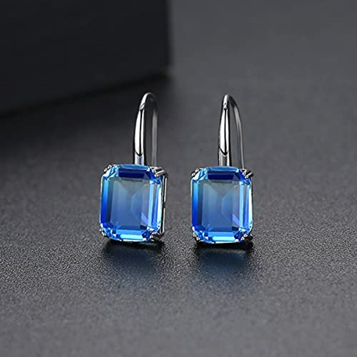 18K/White Gold Plated Zircon Tourmaline Gradient Color Earrings Classic Square Geometry Ear Hook Jewelry For Women Girls Blue Tourmaline:0.31''X0.39''/Earrings:0.31''X0.78'' #TOP2