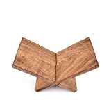 Edhas Wooden Book Holder, Coffee Table Stand & Easel for Magazines, Art, Cookbooks, Bible or Quran – Handcrafted Mango Wood with Burnt Finish (12.5' x 7' x 6')