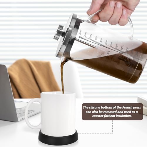 lompyeu French Press，600ml Kaffeekanne mit Permanent Edelstahl Filter, Kaffee Presse, Hitzebeständiges Glas Kaffeepresse für Tee und Kaffeezubereiter, Spülmaschinengeeignet
