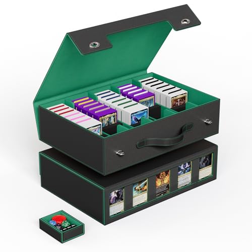 Image of ZLCA Trading Card Storage Box 5-Row with Handle, MTG Storage Box Holds 3900+ Cards with Commander Display, Top Loaders Organizer Case for TCG PTCG Sport Card(Black&Green)
