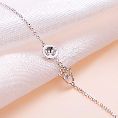 Flyow S925 Sterling Silver Anklet For Women Girl Evil Eye Hamsa Hand Charm Adjustable Foot Ankle Bracelet Jewelry Birthday Gift #TOP3
