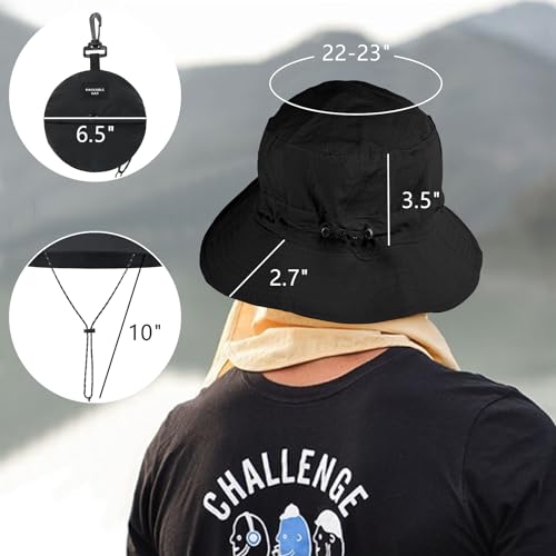 BBXWANG Packable Bucket Hats Women Adjustable Summer Lightweight Hat Foldable Beach Fishing Cap Black - Image 6