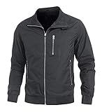 Material: 100% Polyester KEFITEVD Freizeitjacke Herren Übergang Jacke Casual Bomber Jacke mit Reißverschluss-Taschen Leichte Sommer Jacke Sport Windjacke Dunkelgrau L