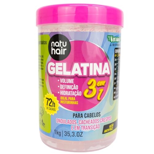 Gelatina Capilar Modeladora de Cachos 3 em 1 Natuhair, Super Definição, Antifrizz, Vegano - Cabelos
