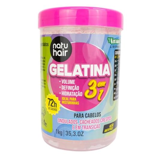Gelatina Capilar Modeladora de Cachos 3 em 1 Natuhair, Super Definição, Antifrizz, Vegano - Cabelos Ondulados, Cacheados, Crespos, Em Transição, 1Kg