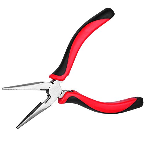 Spasibo Needle Nose Pliers 6 Inch with Wire Cutter, Cutting Chain Pliers, Insulated Long Nose Pliers are Suitable for Cutter Wire, Bending Steel Wire, Small Object Grasping Etc(Red)