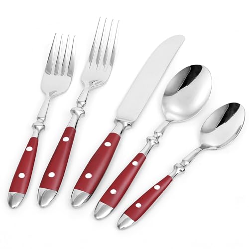20-Piece-Bistro-Silverware-Set-for-4-High-end-Everyday-Flatware-Set-Red-Handles-Cutlery-Set-Retro-Stainless-Steel-Forks-and-Spoons-Mirror-Finished-Utensil-for-Home-Restaurant-Dishwasher-Safe 20 Piece Bistro Silverware Set for 4 High end Everyday Flatware Set Red Handles Cutlery Set Retro Stainless Steel Forks and Spoons Mirror Finished Utensil for Home Restaurant Dishwasher Safe