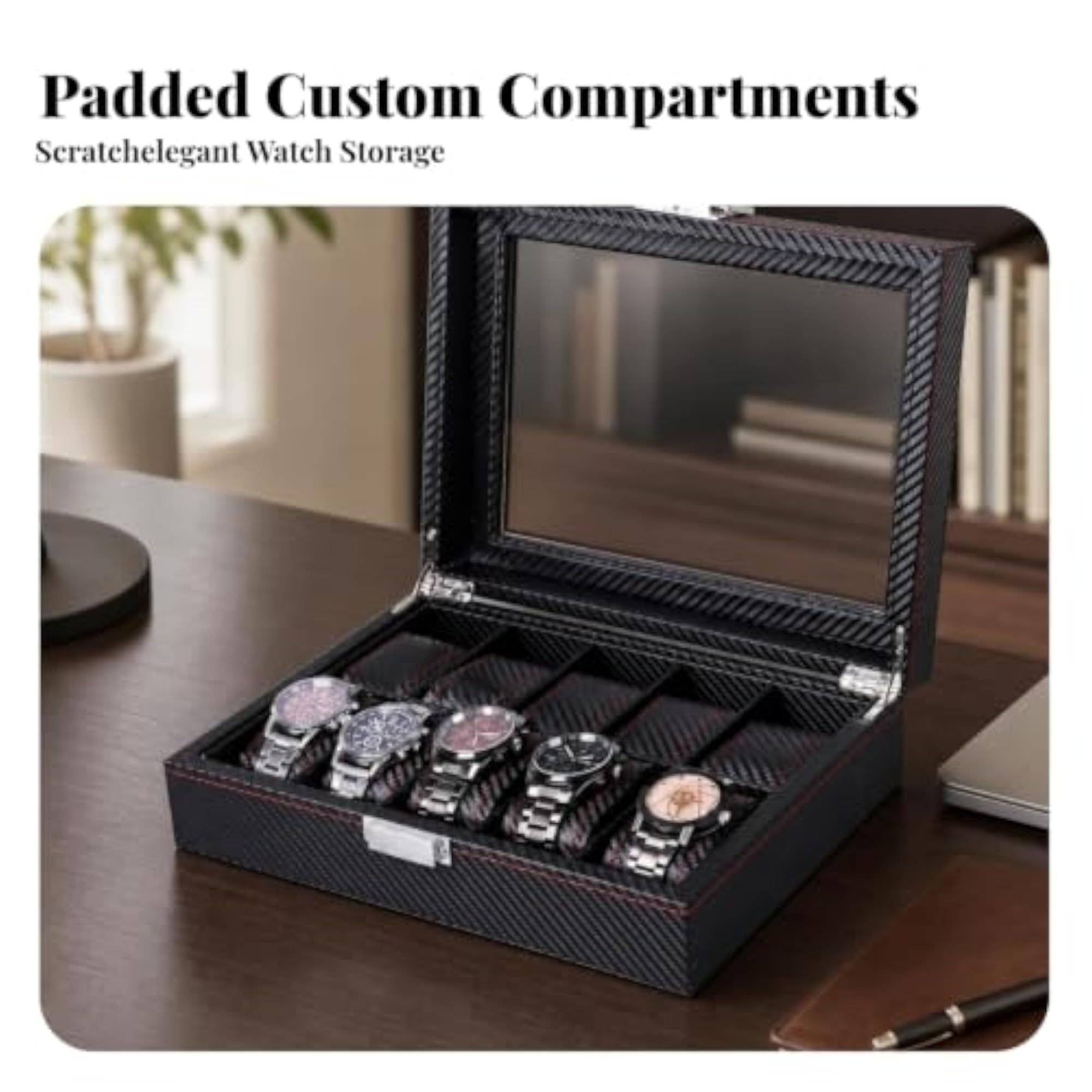 Carbon-Fiber Watch Storage Box with Transparent Window