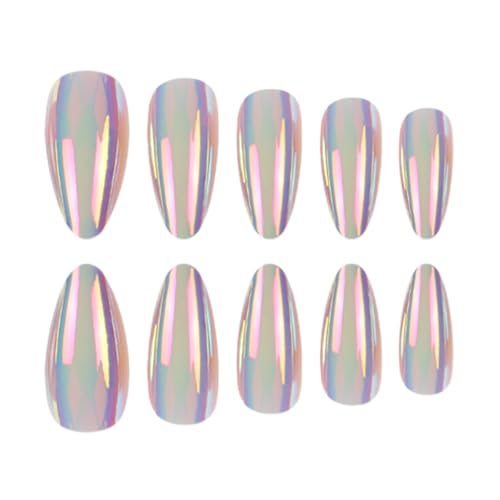 Image of Secret Lives Chrome Finish Almond Shape Press On Fake Artificial Nails Extension 24-Piece Set with kit For Girls Women