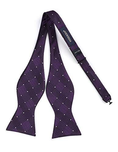 Hisdern Mens Bow Ties Self Tied Navy Blue Plaid Polka Dots Bowtie Woven Formal Tuxedo Bowties And Pocket Square Set For Wedding Party #TOP2